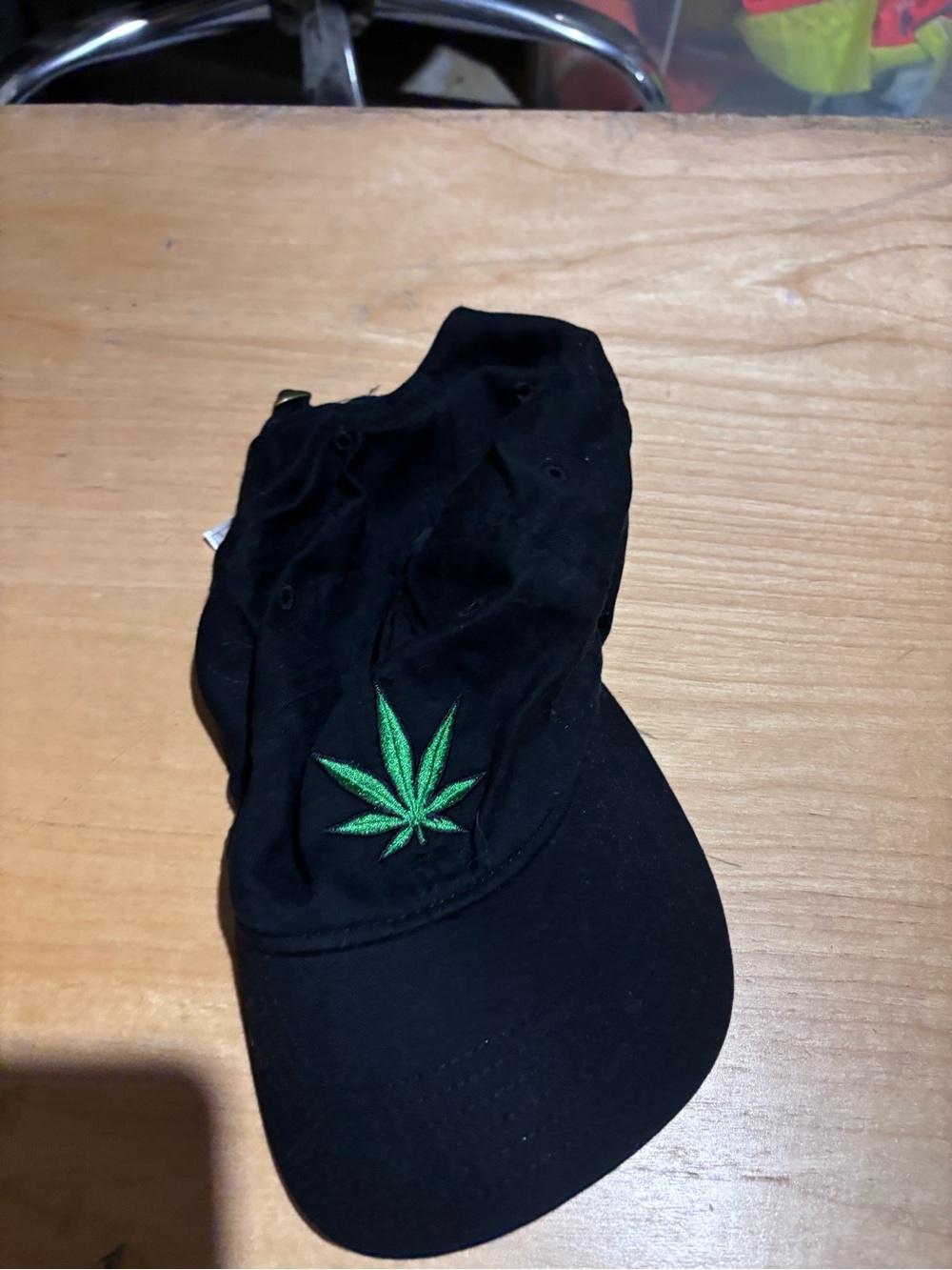 Black Baseball Cap with Green Leaf Embroidery